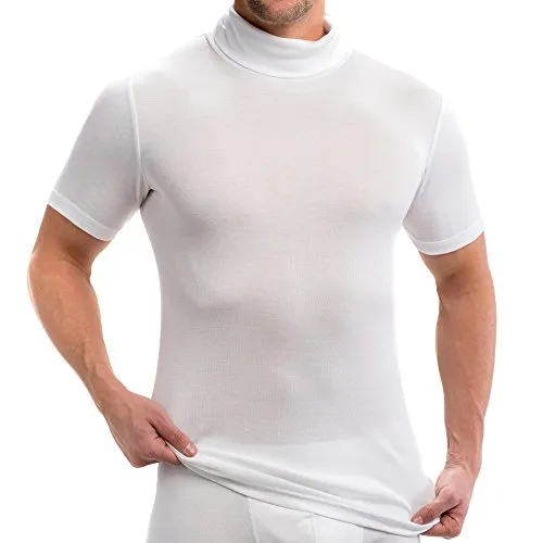 HERMKO 16855 Herren Kurzarm Shirt mit Rollkragen – 2er Pack, Größe D 5 = EU M, Farbe: Weiß - Bequemes Herren Kurzarmshirt im praktischen 2er Pack. Hochwertige Baumwolle kombiniert mit weicher Modalfaser sorgt für ein angenehmes Tragegefühl. Hautverträglich und mit geprüfter Qualität nach ÖKO-Tex Standard 100.