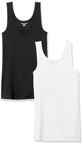 Amazon Essentials Damen Tanktop, Schmale Passform, 2er-Pack, Schwarz/Weiß, XS