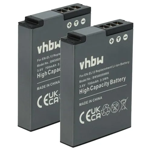 vhbw 2X Akku kompatibel mit Nikon Keymission 360, 170 Kamera (700 mAh, 3,6 V, Li-Ion)