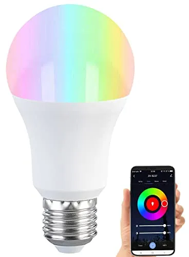 Luminea Home Control RGB Glühbirne: LED-Lampe E27, RGB-CCT, 9W (ersetzt 75W), 806 Lumen, ZigBee-kompatibel (ZigBee Leuchtmittel E27, LED E27 RGB Glühbirne Farbwechsel, Tageslichtlampe)