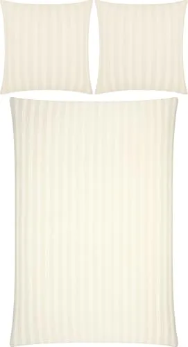 Erwin Müller Mako-Damast Bettwäsche-Set Fürth mit Streifen, Bettbezug, Creme Größe 80x80 cm / 200x200 cm - temperaturausgleichend, Kochfest, mit Reißverschluss, 100% Baumwolle