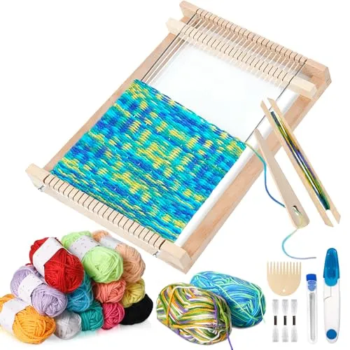 TEBOKHAD Webrahmen Kinder, Holz Webrahmen für Kinder von 4–12 Jahren, Webstuhl Handarbeits, DIY Webstuhl Set für Erwachsene und Anfänger, 29×19cm