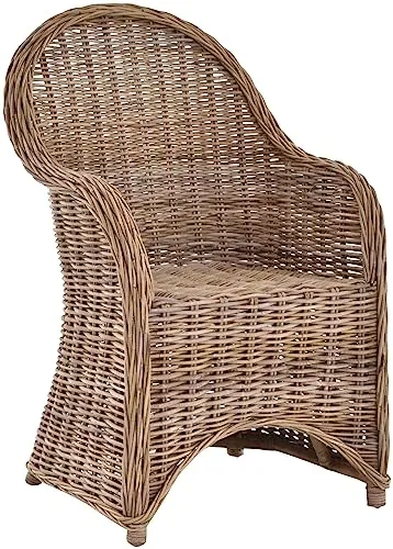 Esszimmer-Sessel Rattan Grau Rattan Korbsessel Esszimmerstuhl Korb Sessel Korbstuhl mit Armlehne Flechtsessel