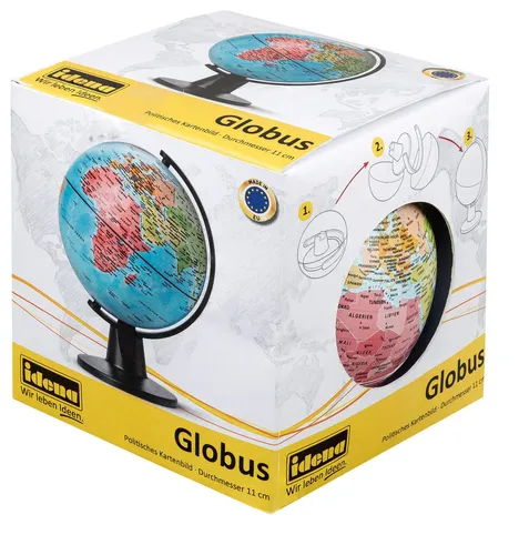 Idena Globus 22068 - Politischer Schülerglobus 11cm - Mini-Tischglobus mit Ø 11cm, ideal für Schüler. Zeigt Länder, Hauptstädte und Flüsse, perfekt als Lehrmittel im Unterricht.