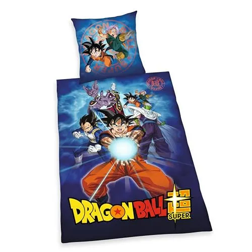 Herding Bettwäsche Dragonball Super, Kopfkissenbezug 70 x 90 cm mit Reißverschluss und Wende-Motiv, Bettbezug 140 x 200 cm, Mit Reißverschluss, 100% Baumwolle/Renforcé