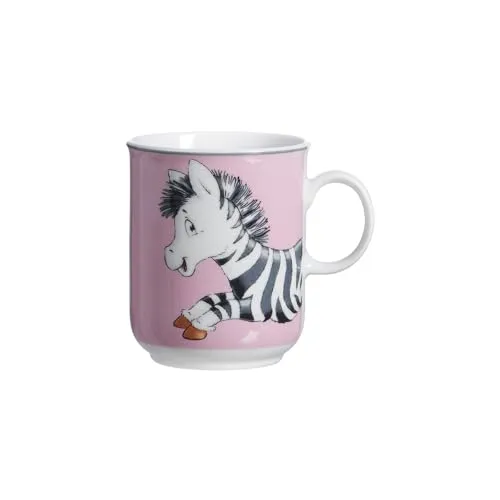 Ritzenhoff & Breker Happy Zoo Kinderbecher Zebra, 270 ml, Kindertasse mit Henkel und Tier-Motiv, Porzellan, Rosa