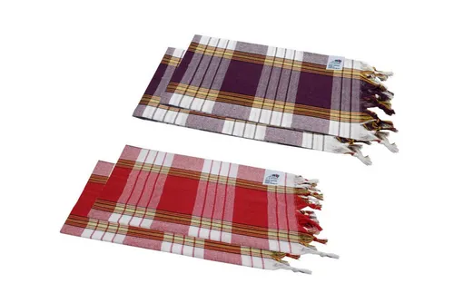 my Hamam Hamamtücher Hamamset Saunatuch Classic 2x rot und 2x lila, Baumwolle, Polyester (Spar-Set, 4-St), saugstark, kompakt & vielseitig