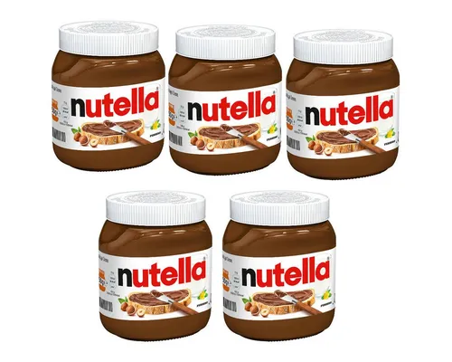 Nutella Haselnuss-Nougat-Creme 450g 5er Pack - Genießen Sie den unverwechselbaren Geschmack der Nutella Haselnuss-Nougat-Creme im praktischen 5er Pack. Ideal für Frühstück oder als süßer Snack – ein Genuss für die ganze Familie, ohne Farb- und Konservierungsstoffe.
