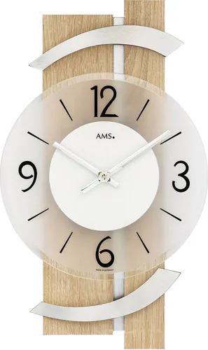 AMS Wanduhr 9546 - Elegante Wanduhr aus Holz und Glas, 40 cm hoch, mit präzisem Quarz-Antrieb und transparentem Zifferblatt – ein stilvolles Wohnaccessoire für jedes Zuhause.