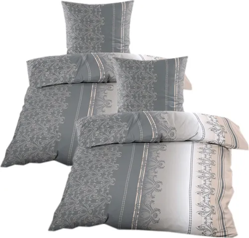 Biber Bettwäsche 135x200 cm 4tlg. mit Reißverschluss in grau von CaSa Colori