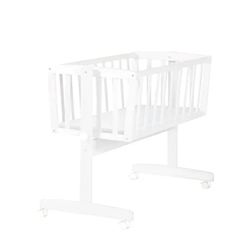 roba Babywiege inkl. Matratze 40 x 90 cm - Matratzen Set mit Wiegefunktion und Feststellknopf für sicheren Schlafplatz – Beruhigende Bewegung für Ihr Baby, mobil durch 4 Rollen und schadstoffgeprüft.