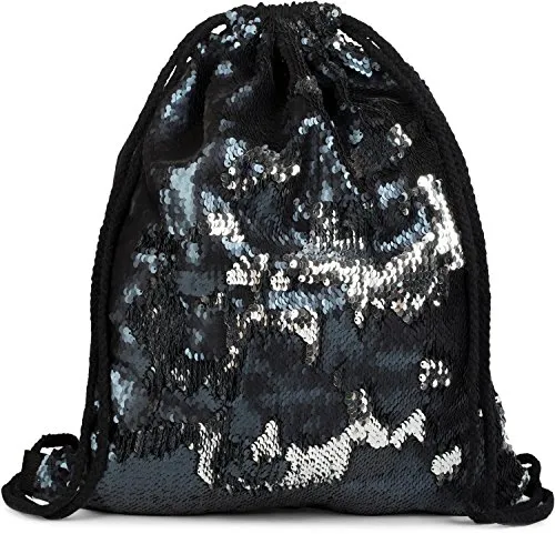styleBREAKER Turnbeutel Hipster mit Pailletten, Rucksack, Sportbeutel, Beutel, Unisex 02012210, Farbe:Midnight-Blue/Silber