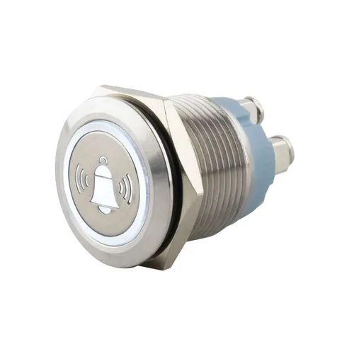 SeKi Edelstahl Drucktaster Ø19mm flach Glocken Symbol in weiss Schraubanschluss