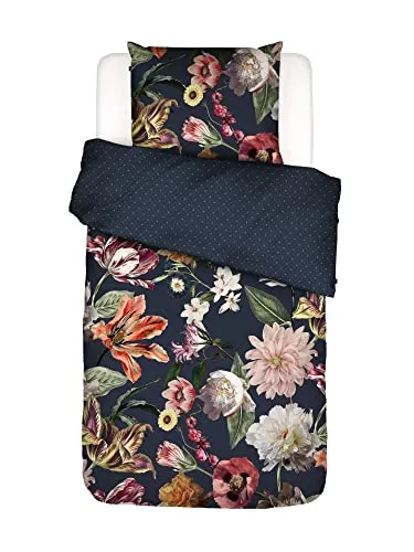 Essenza Bettwäsche Filou Dark Blue Satin - Bettwäsche-Set mit beeindruckenden Blumen in Herbst-Farbtönen, aus 100% Baumwolle in satinierter Qualität für besten Schlafkomfort.