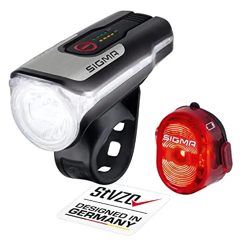SIGMA Sport - LED Fahrradlicht Set AURA 80 und NUGGET II, StVZO zugelassen, akkubetrieben mit hoher Sichtbarkeit und 90 m Leuchtweite