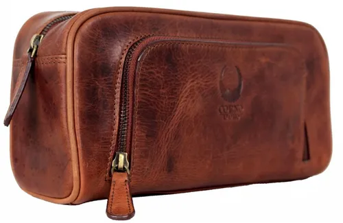 Corno d´Oro Handmade Reise Kulturtasche Damen Groß - Kulturtasche aus hochwertigem, pflanzlich gegerbtem Leder mit zwei Fächern für optimale Organisation. Ideal für Reisen und als stilvolles Geschenk.