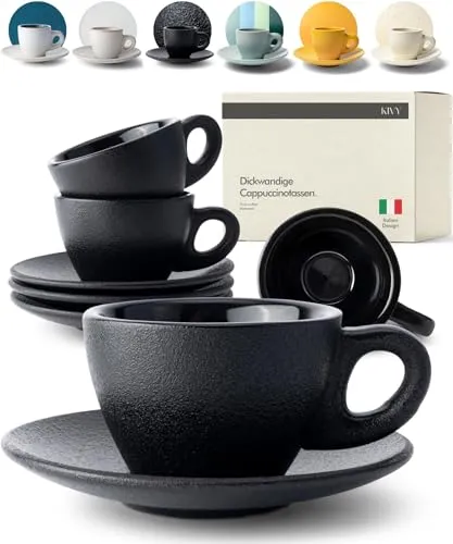 KIVY Cappuccino Tassen Set [4x 240ml] in schwarz von KIVY