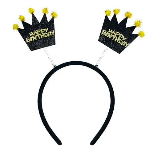 Oblique Unique® Haarreif Happy Birthday Kronen Schwarz Gold Kopfschmuck Haarreifen Accessoire für Geburtstag Fasching Karneval Motto Themen Party