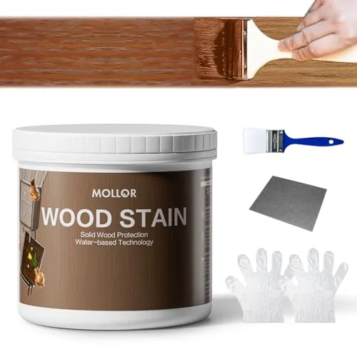 MOLLOR Holzbeize & Holzfarbe Wasserbasis 500g, 2-in-1 Färbung&Versiegelung, ohne Grundierung/Decklack, schnelltrocknend geruchsarm ungiftig Innen-/Außenmöbel (Teakholz mit Werkzeugen)