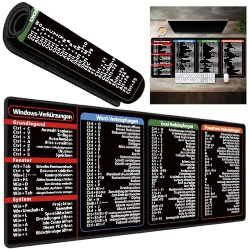 Mauspad Deutsch mit Excel Shortcuts – 600 x 300 mm
