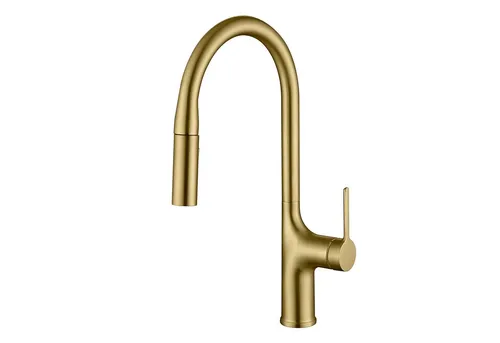 SUMERAIN Küchenarmatur mit Ausziehbarer Brause – Doppelfunktion in Gebürstetem Gold - Moderne Küchenarmatur mit flexibler Ausziehbrause für müheloses Spülen. Zwei Strahlarten und 360° schwenkbarer Auslauf bieten optimale Kontrolle. Hochwertige Verarbeitung für eine langlebige Nutzung in jeder Küche.