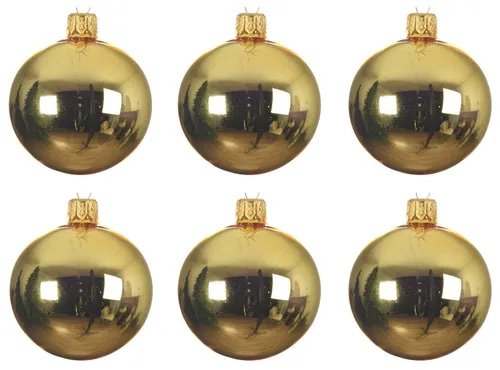 Kaemingk Weihnachtsbaumkugel, Weihnachtskugeln Glas 8cm mundgeblasen 6er Box - Hellgold glänzend