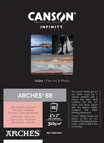Canson Infinity Arches 88 Tintenstrahlpapier, 310 g/m² - Papier für Tintenstrahldrucker, 100 % Baumwolle, matt und säurefrei für hochwertige Druckergebnisse.