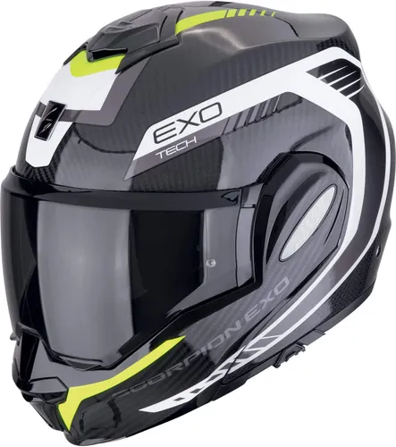 Scorpion EXO-Tech Evo Carbon Cosy Klapp Motorradhelm M - Schwarz Neon-Gelb - Motorradhelm in Größe M, aus leichtem Kohlefaser mit ECE-Zulassung, ideal für Sicherheit und Komfort beim Fahren.