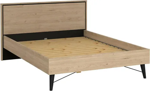 Doppelbett Elida mit Stoffbezug und Abdeckung, 206x153 cm, helle Eiche