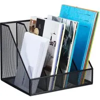relaxdays Stehsammler 4 Fäch, schwarz - Praktischer Stehsammler für mehr Ordnung auf dem Schreibtisch. Mit 4 geräumigen Fächern für A4-Dokumente, ideal für Büro und Home Office. Modernes Mesh-Design aus robustem Metall.