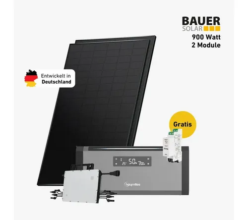 Balkonkraftwerk 900W Komplettset mit Hoymiles HiBattery 1920 AC - Balkonkraftwerk mit 900 W Leistung, inkl. bifazialen Solarmodulen und leistungsstarkem Hoymiles HiBattery 1920 AC für effiziente Energieerzeugung und -speicherung, Made in Germany.