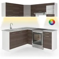 Vicco Winkelküche Rick, Weiß/Edelgrau, 187 x 167 cm - Moderne L-förmige Küchenzeile mit Marmor-Arbeitsplatte und LED-Leisten bietet viel Stauraum und flexible Konfigurationen für jeden Raum.
