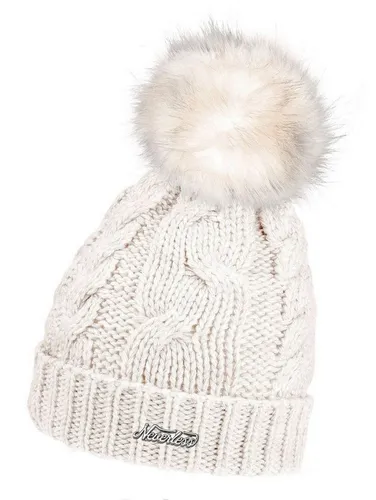 Neverless Strickmütze Damen Strickmütze mit Bommel Grobstrick Pudelmütze mit Fellbommel