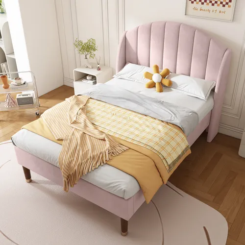 Polsterbett Rosa 90x200 cm mit Kopfteil und Lattenrost - Elegantes Polsterbett mit gepolstertem Kopfteil und stabilem Lattenrost. Der samtige Bezug sorgt für Komfort und Stil. Ideal für ein modernes Schlafzimmer!