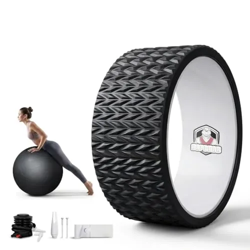 HAPBEAR Yoga Rad Set – 30 cm PP Kern für Wirbelsäulen-Alignment, Rückenschmerzen & Core-Stärkung, inkl. 66 cm Anti-Burst Gymnastikball + Pumpe – Yoga Rad & Wheel für Zuhause & Therapie – Schwarz
