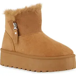 VAN HILL Damen Warm Gefütterte Winter Boots Stiefeletten Bequeme Schuhe 841493, Farbe: Hellbraun, Größe: 38 - Braun - 38