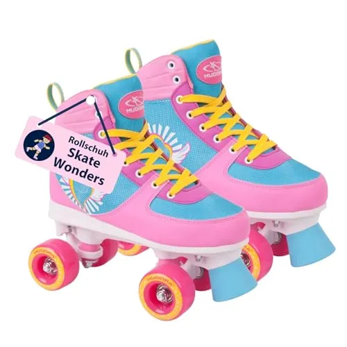 HUDORA Roller Skates Wonders - Bequeme Kinder Rollschuhe in coolem Design - Inliner für Kinder & Jugendliche, ideal für maximalen Fahrspaß mit perfektem Halt und stylischem Disco-Design in pink & türkis.