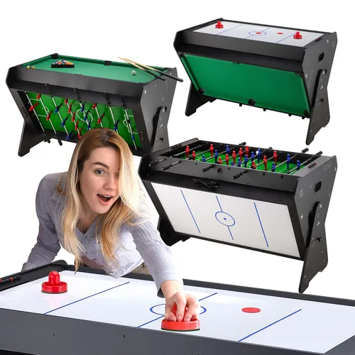 Outtec® 3in1 Spieltisch - Kickertisch, Tischbillard, Airhockey - Multifunktionaler 3-in-1 Spieltisch für Kicker, Billard und Airhockey. Ideal für Kinder und Erwachsene, bringt Spaß in jedes Zuhause und spart Platz.