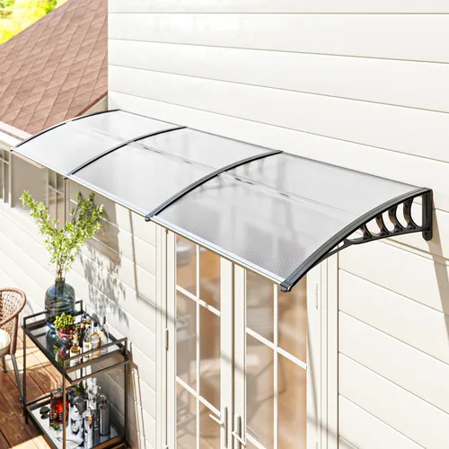 Outsunny Vordach für Haustür 90x295cm mit UV-Schutz - Elegantes Pultbogenvordach aus Polycarbonat und Aluminium, ideal für den Außenbereich. Schützt Ihren Eingangsbereich vor Witterungseinflüssen und bietet zusätzlichen Komfort.