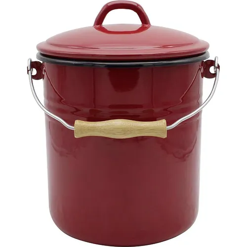 KARL KRÜGER Emaille Mülleimer mit Deckel - Haushaltszubehör - Stilvoller Mülleimer in Rot mit kratzfester Oberfläche, handlichem Tragegriff und leicht zu reinigendem Material.