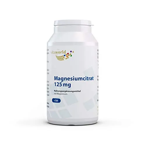 vitaworld Magnesiumcitrat 125mg, 375 mg reines Magnesium pro Tagesverzehrmenge, Vegan,120 Kapseln