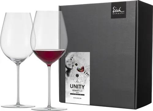 Eisch UNITY SENSISPLUS 2er-Set Bordeaux-Gläser - Weingläser für körperreiche Rotweine, handgefertigt aus brillantem Kristallglas. Die spezielle SENSISPLUS-Technologie verbessert die Aromenwahrnehmung und macht sie zur perfekten Geschenkidee.