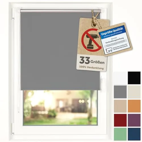 Blumtal Verdunkelungsrollo ohne Bohren 85x210cm - Thermorollo/Verdunklungsrollo 100% Verdunkelung - Klemmrollos für Fenster ohne Bohren - 4-lagiges Rollo UV-beständig - Window Blinds Grau