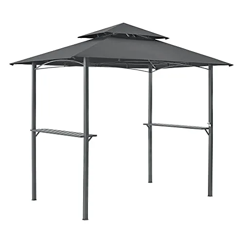 [en.casa] Grillpavillon Parga 250x241x151cm - Pavillon für BBQ mit Doppelschichtdach, wetterfest und ideal für Grillabende bei jedem Wetter. Mit praktischen Bartresen für Ihre Utensilien.