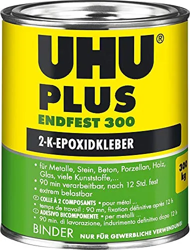 UHU Plus endfest Binder 915g - Hochleistungs-Kleber - Zweikomponenten-Klebstoff auf Epoxidharz-Basis, schlagfest und beständig gegen Feuchtigkeit. Ideal für höchste Belastungen in verschiedenen Anwendungen.