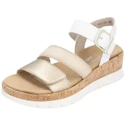 Keilsandalette REMONTE Damen Gr. 40 - Weiß-Goldfarben-Creme - Wanderschuhe: Bequeme Keilsandalette aus Leder mit Softfußbett und Zierschnalle, ideal für festliche Anlässe und den Sommer.