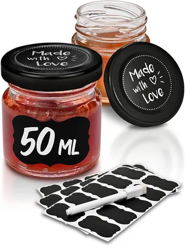Mini Marmeladengläser schwarz 50 ml - 24 Stück - Kategorie: Gläser & Glaswaren, ideal zum Einmachen von Konfitüre und Honig, luftdicht und wiederverwendbar für lange Haltbarkeit.