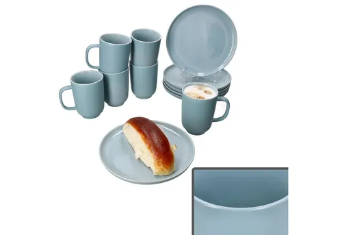Ritzenhoff & Breker Frühstücks-Geschirrset Jasper 12tlg - Elegantes 12-teiliges Frühstücksset in Graublau aus robustem Steingut, mit matt-glänzender Glasur für eine stilvolle Präsentation. Spülmaschinen- und mikrowellengeeignet, ideal für ein modernes Frühstückserlebnis.