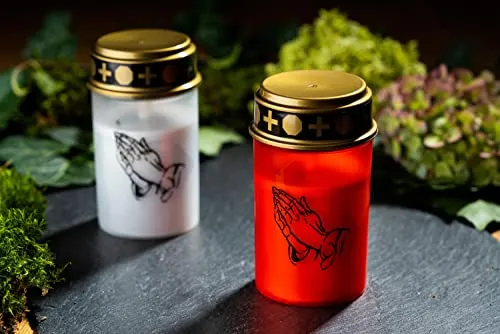 Novaliv Grablichter weiß und Grablicht rot Dauerbrenner Grablicht LED Kerzen flackernde Flamme LED Grabkerze mit Batterie Friedhofskerze Gedenkkerze Grablaterne Ewiges Licht
