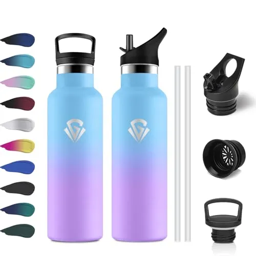 Trinkflasche Kinder 500ml, Auslaufsichere Thermosflasche mit Strohhalm, Wasserflasche Kohlensäure Geeignet, BPA-Frei, Isolierflasche Doppelwandig, Isolierflasche für Schule, Fahrrad, Sprudel, Laufen